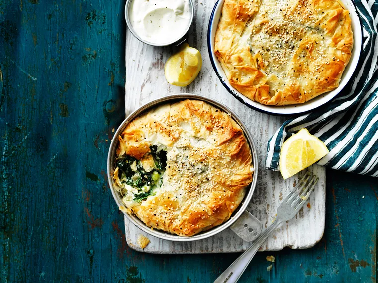 Silverbeet and kale spanakopitas