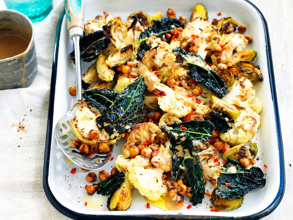 Roasted cauliflower cavolo nero and spiced chickpea salad