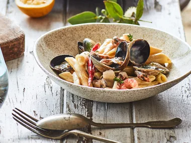 Creamy saffron seafood pasta