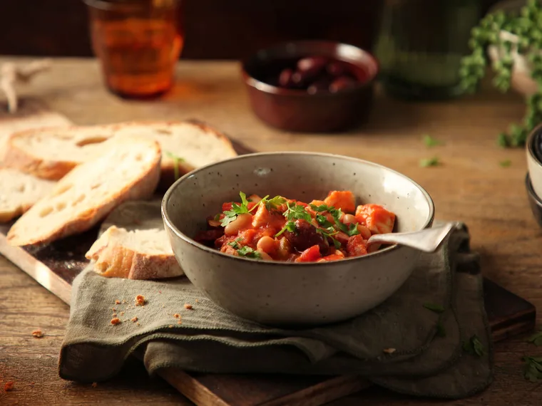 Mediterranean style fish stew with olives