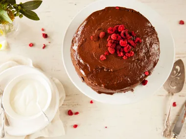 Chocolate cake with fudgy yoghurt frosting