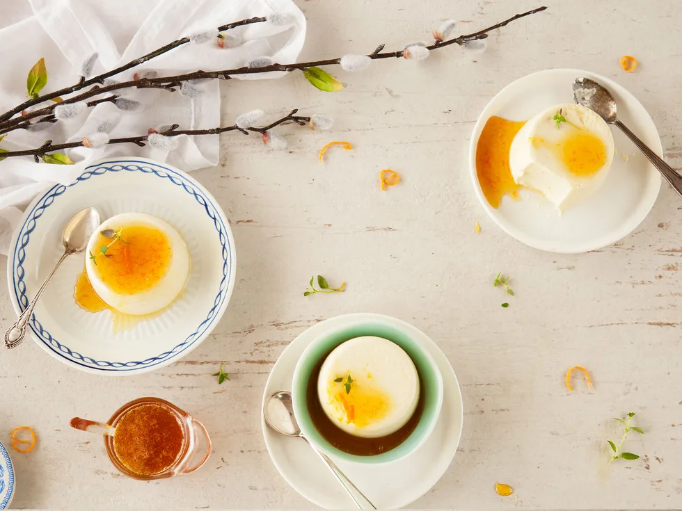 Yoghurt panna cotta with honey orange syrup