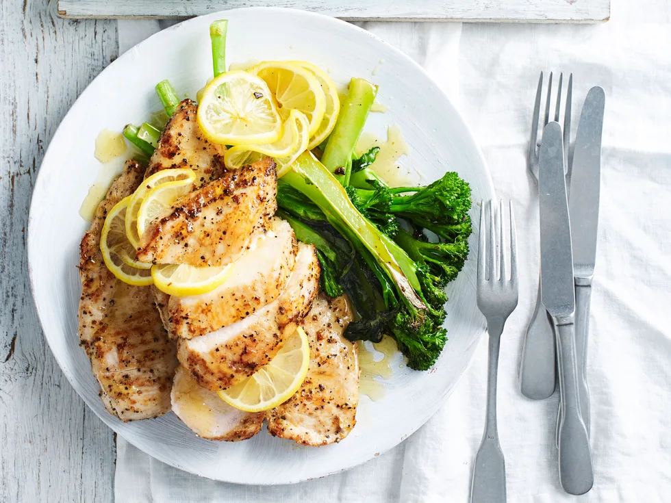 Lemon honey chicken with broccolini