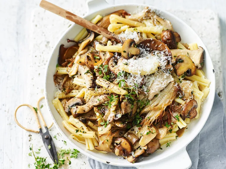Mushroom and lemon thyme pasta with burnt butter