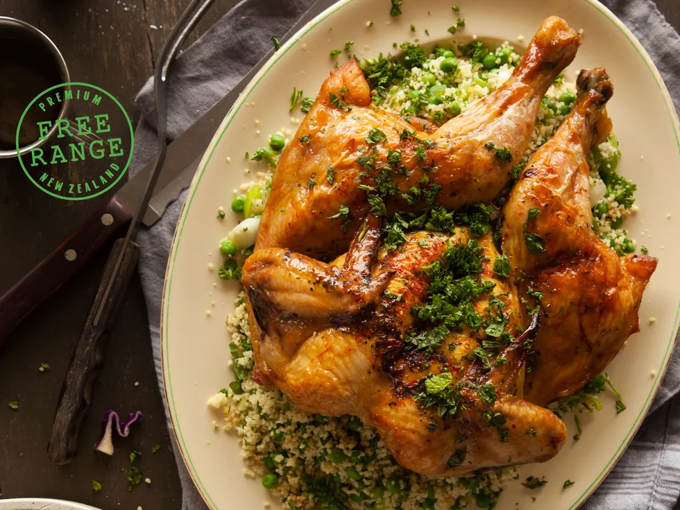 Filipino Pinoy BBQ Chicken with minted pea couscous