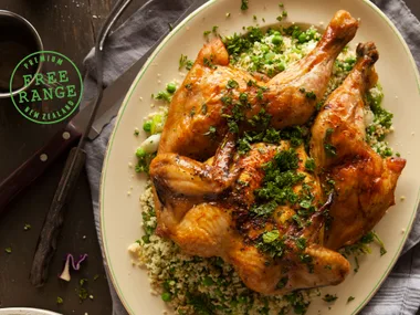 Filipino Pinoy BBQ Chicken with minted pea couscous
