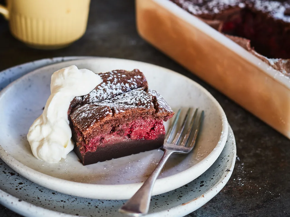 Chocolate raspberry custard cake