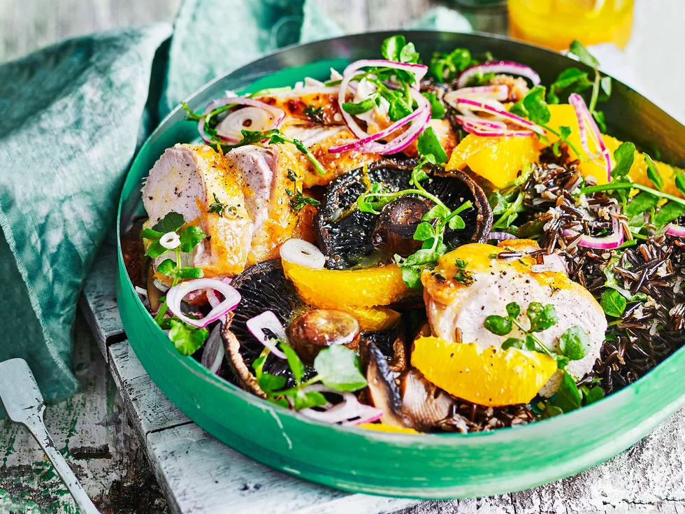 Wild rice, chicken and mushroom salad