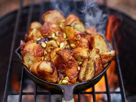 Date, orange and croissant bread and butter pudding