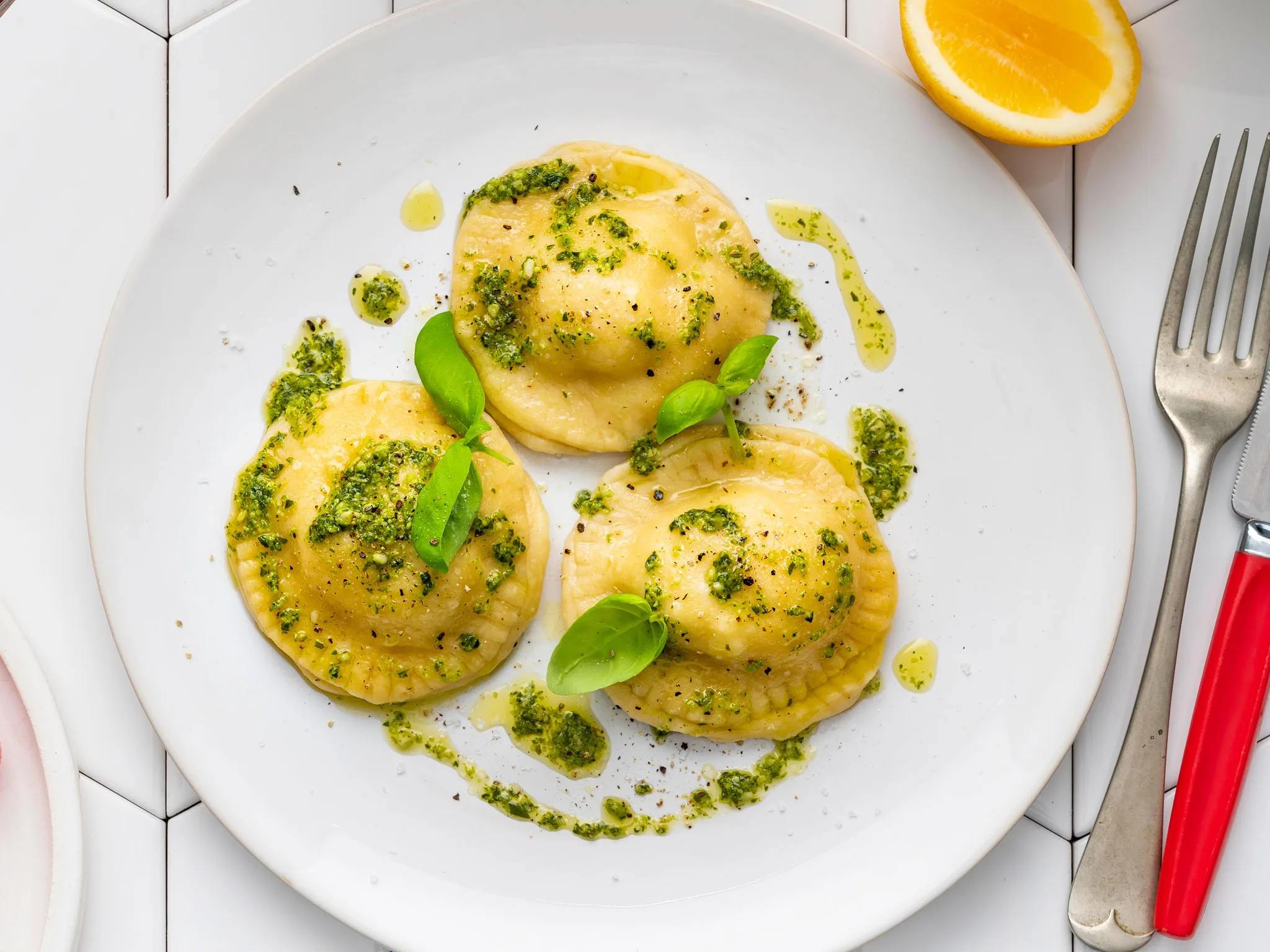 Chicken and pesto cream ravioli