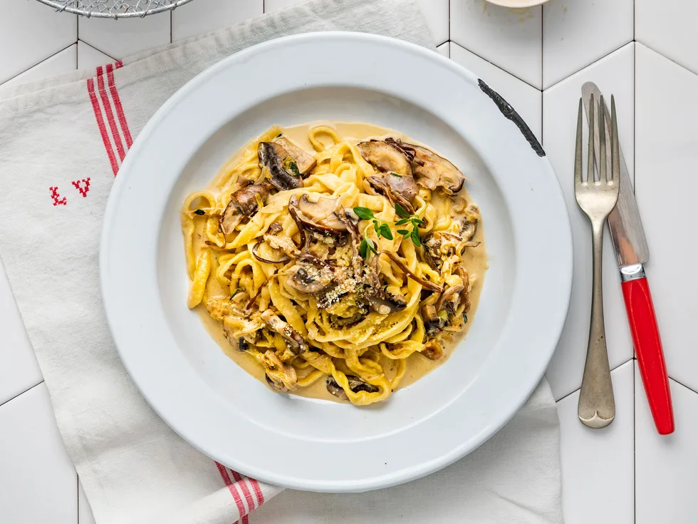 Rustic mushroom, thyme and parmesan cream pasta