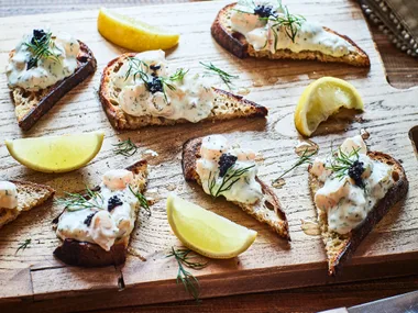 Swedish toast Skagen (prawn toasts)