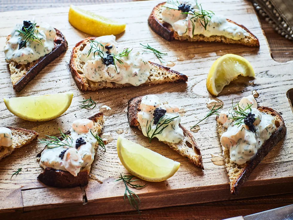 Swedish toast Skagen (prawn toasts)