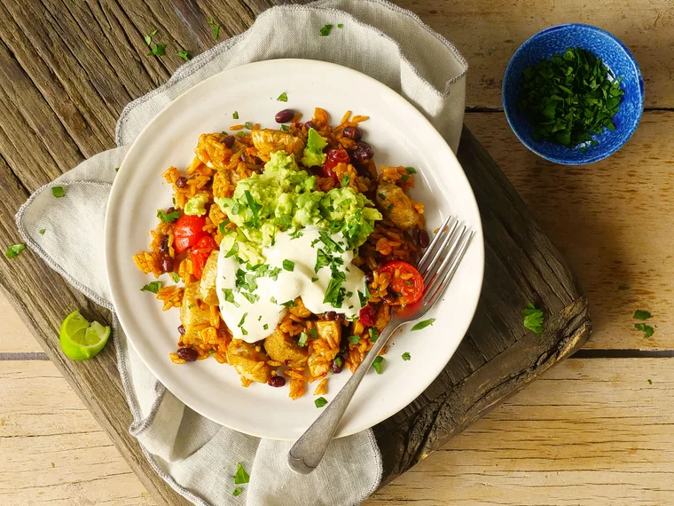 Mexican chicken with rice and beans