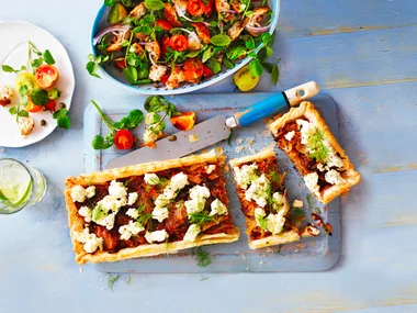 Leek tart with panzanella salad