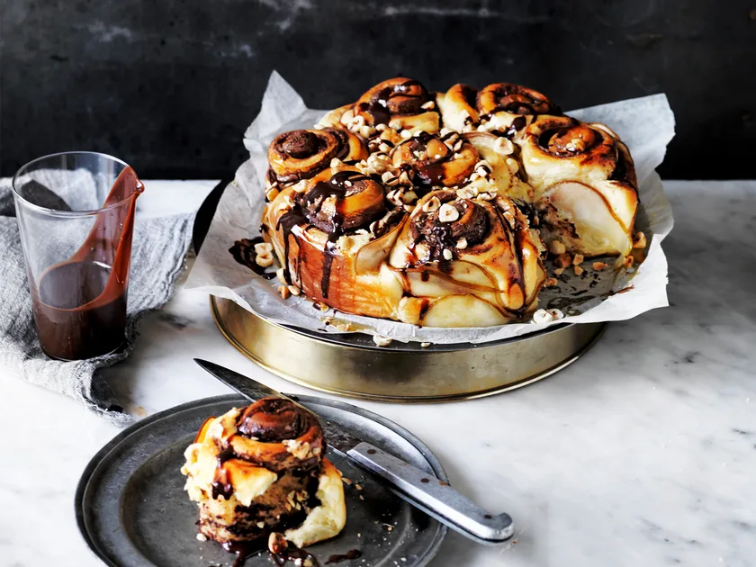 Chocolate, hazelnut and pear scrolls