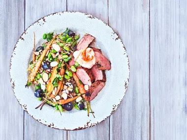 Moroccan lamb salad with roast carrots and grape bulghur