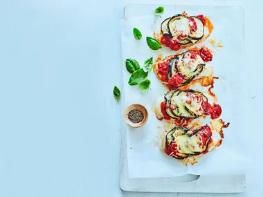 Chicken and eggplant parmigiana with rosemary roasted kumara