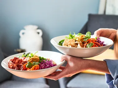 Nourish bowl with pumpkin hummus