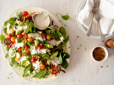 Chickpea and baby spinach salad with Yoplait Decadent Lemon Dressing