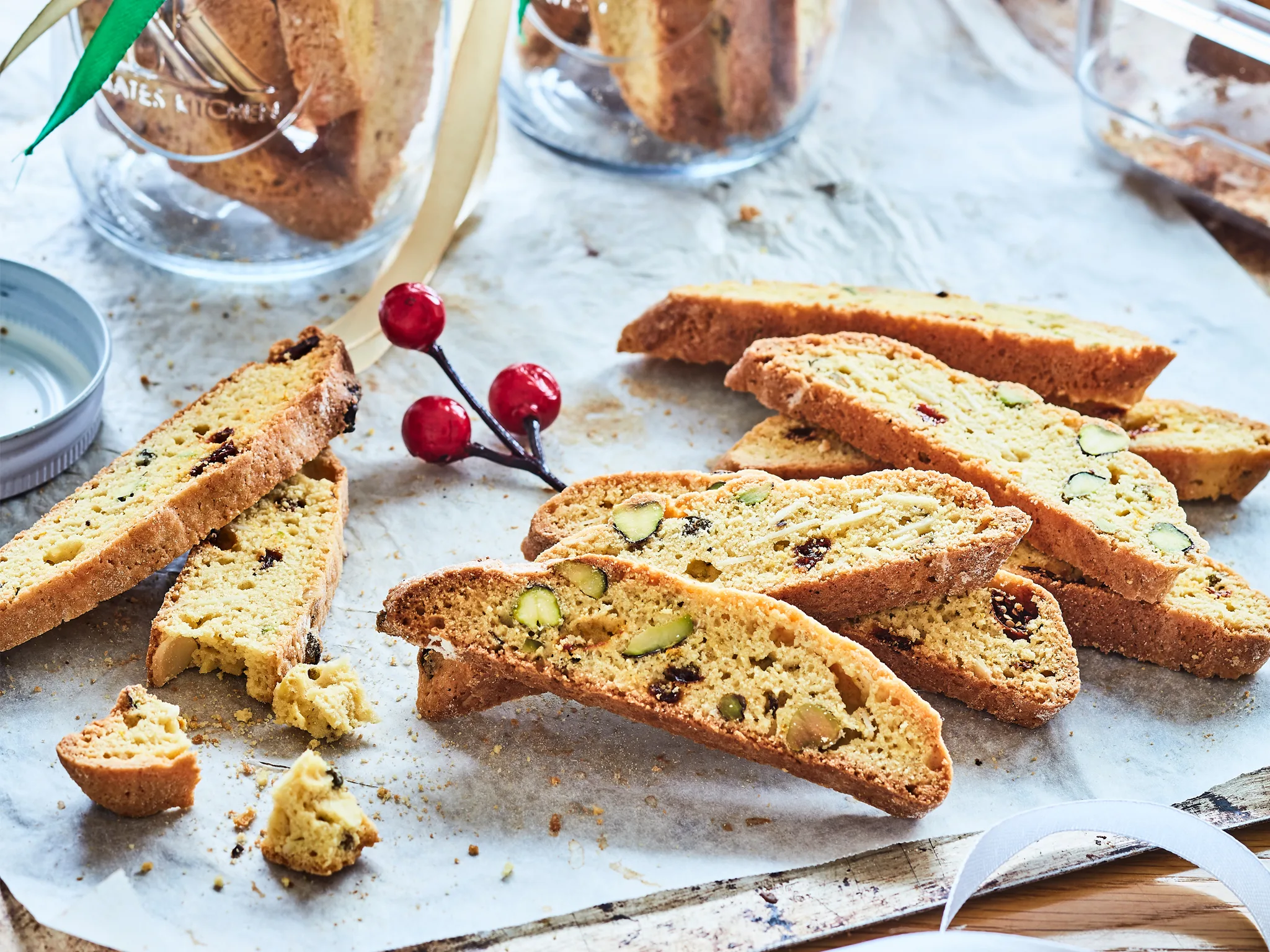 Pistachio and goji berry biscotti