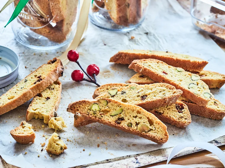 Pistachio and goji berry biscotti