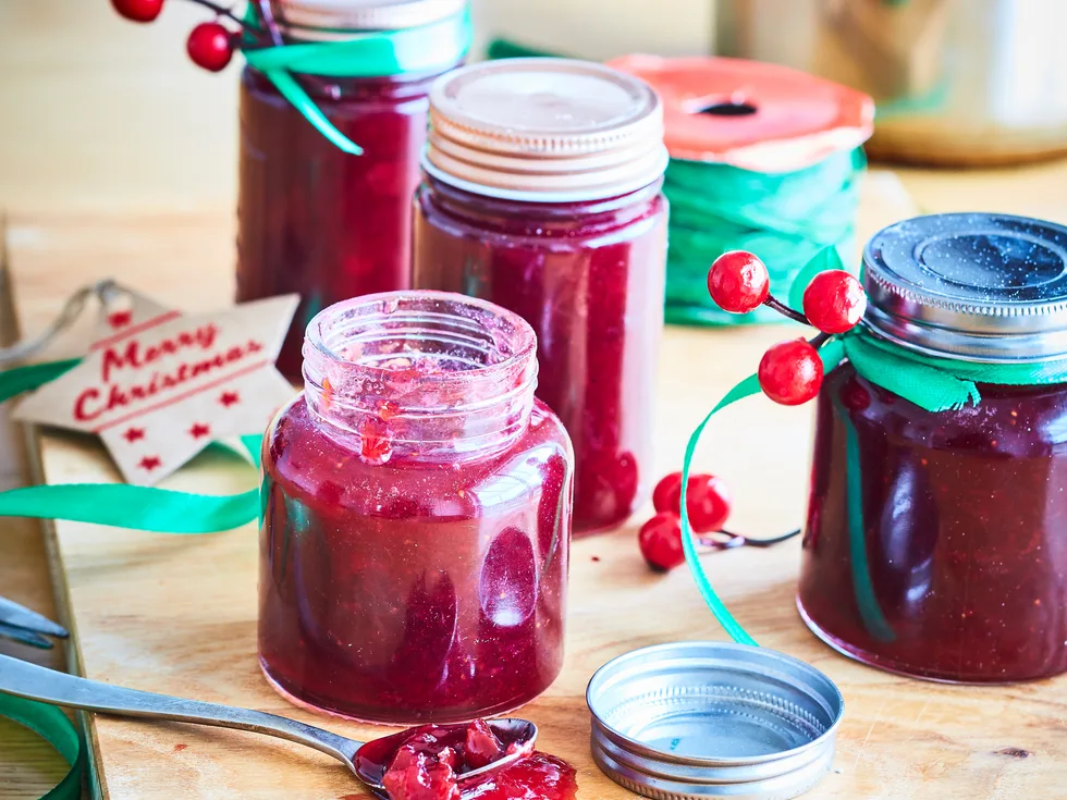 Festive plum and strawberry jam