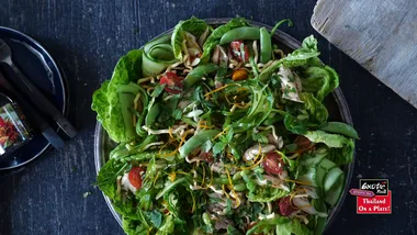 Teriyaki chicken and crispy noodles salad