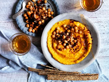 Roast pumpkin dip with spiced chickpeas