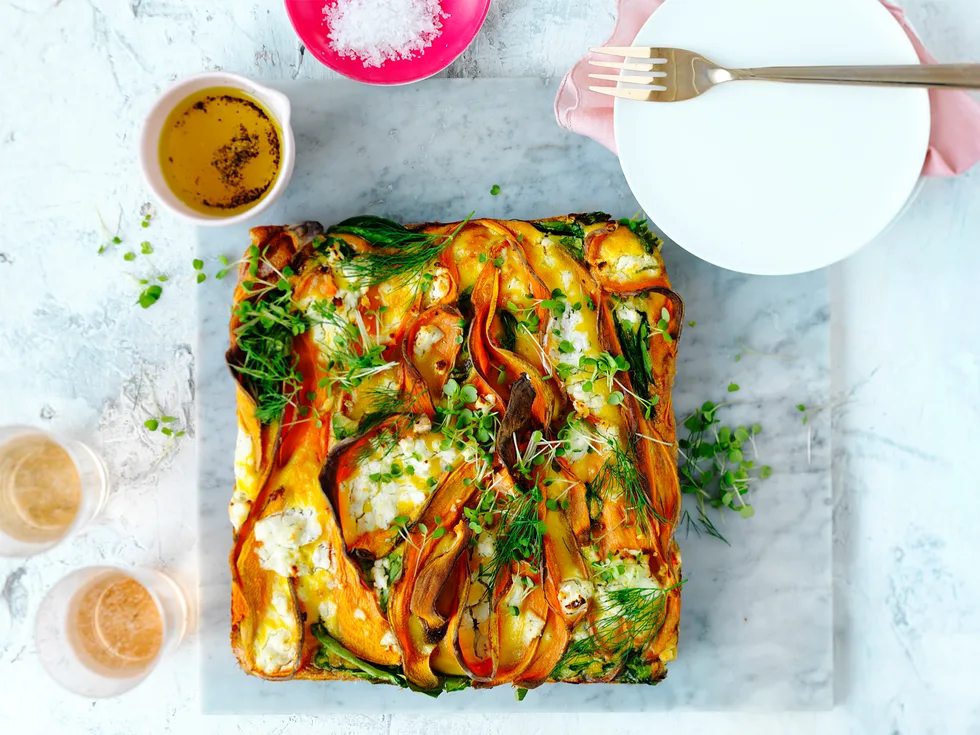 Kumara and goat's cheese frittata