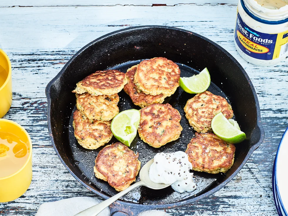 Mini mussel fritters with caper aioli