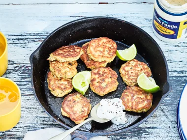 Mini mussel fritters with caper aioli