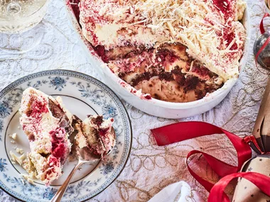 Raspberry and white chocolate tiramisu