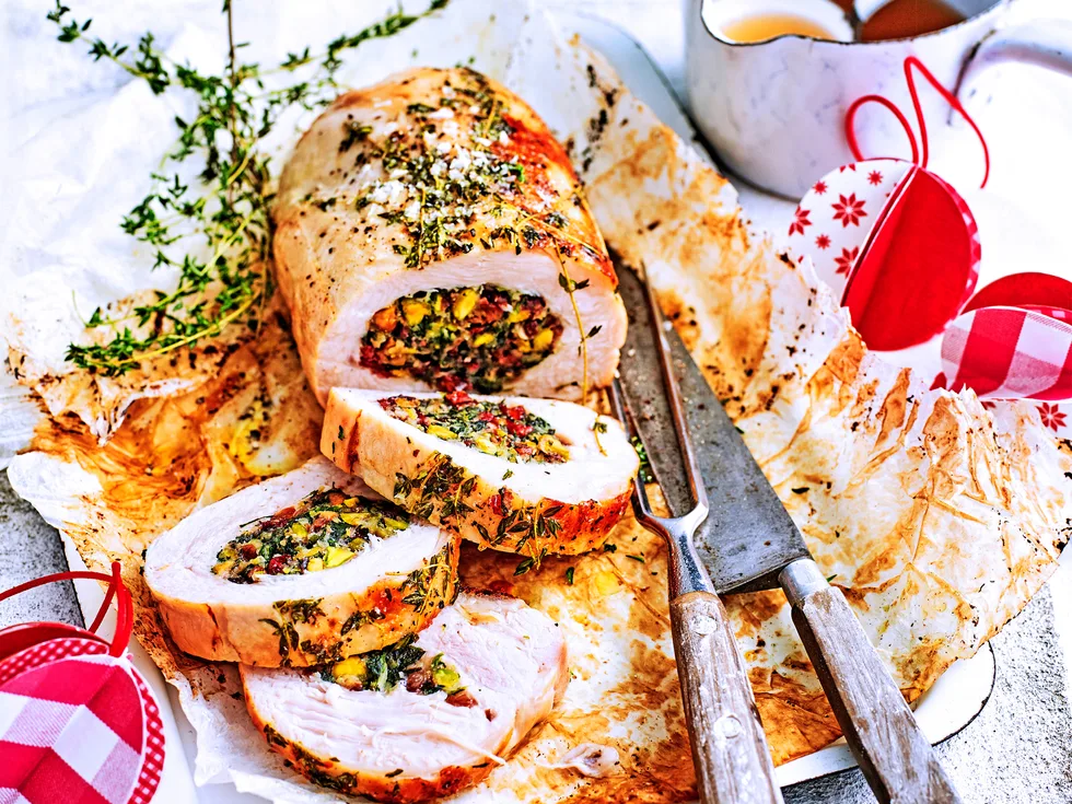 Turkey breast with cranberry and pistachio stuffing