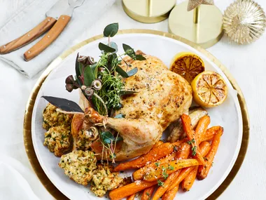 Roast chicken with lemon herb stuffing