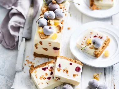 Cherry and amaretti white Christmas log