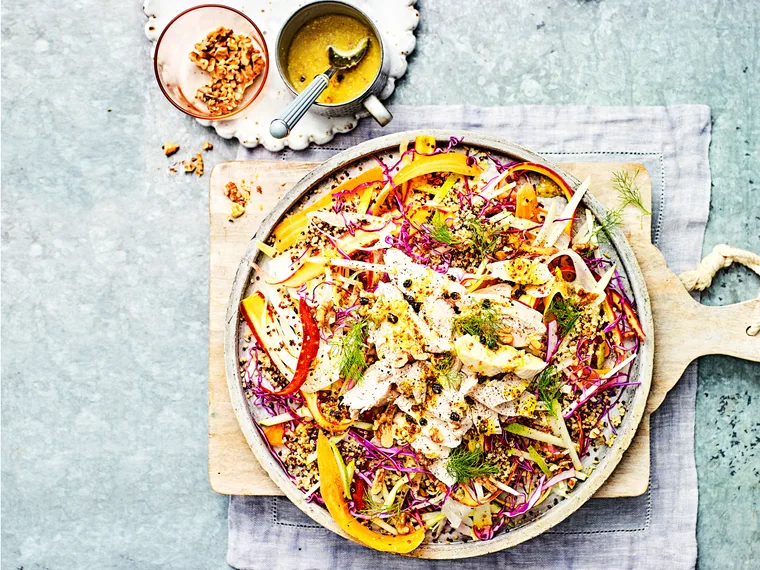 Raw slaw with poached chicken