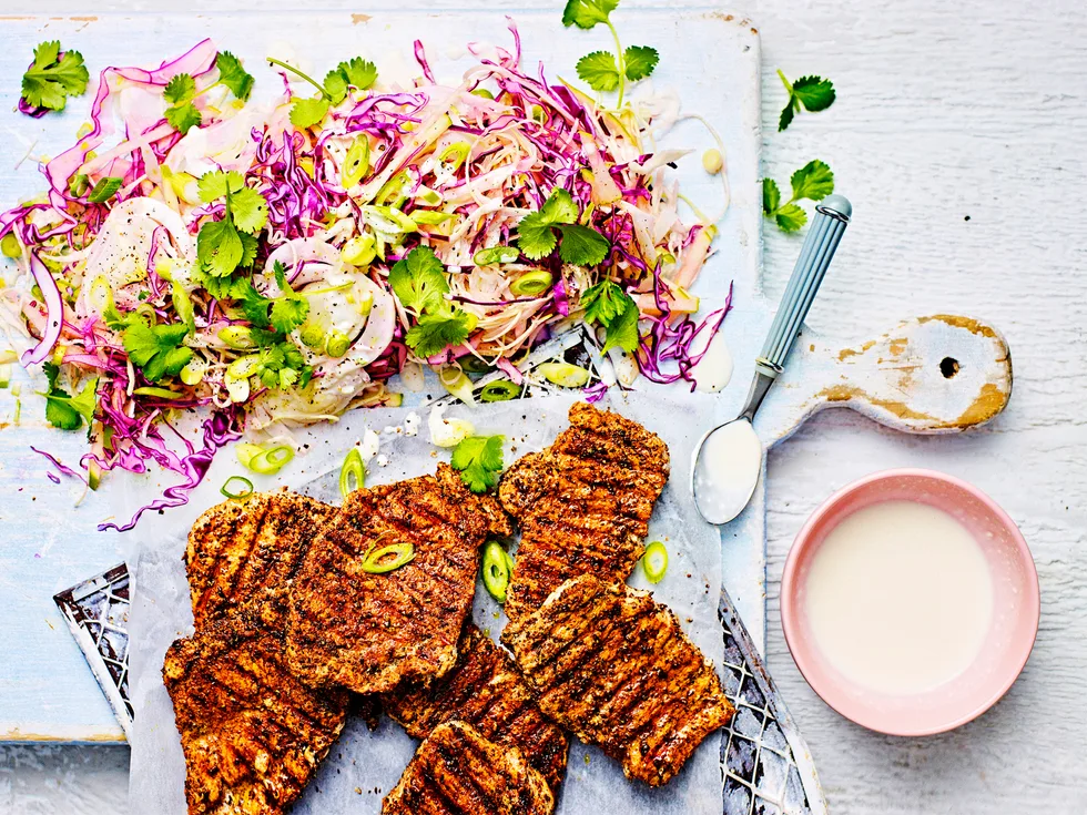 Fennel-rubbed pork with fennel and apple slaw