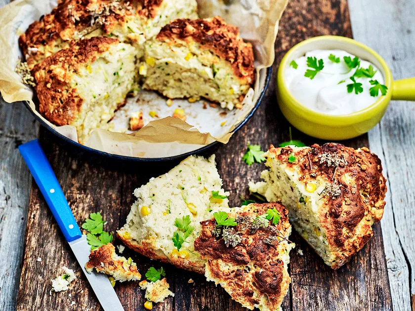 Courgette, feta and corn scones