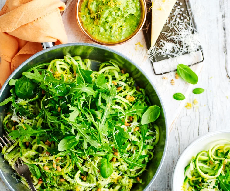 Courgette pasta with avocado and pesto