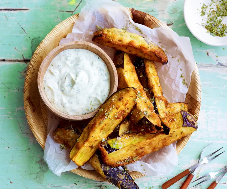 Eggplant wedges with garlic yoghurt