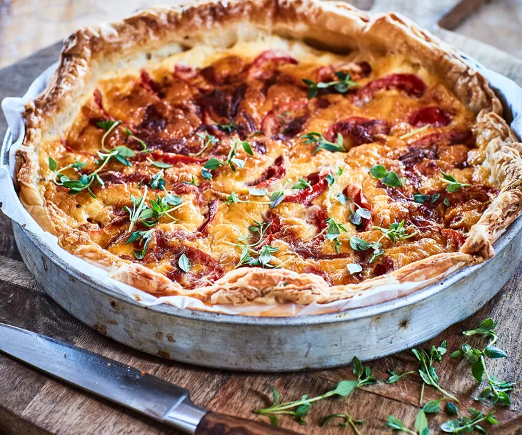 Cheesy tomato and mustard tart