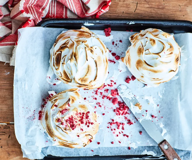 Mini lemon raspberry baked Alaskas