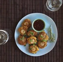 Vietnamese kumara and prawn fritters