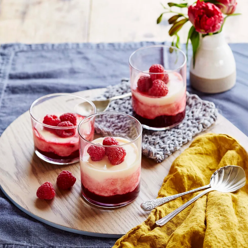 Lemon posset recipe with raspberries by chef Karen Martini