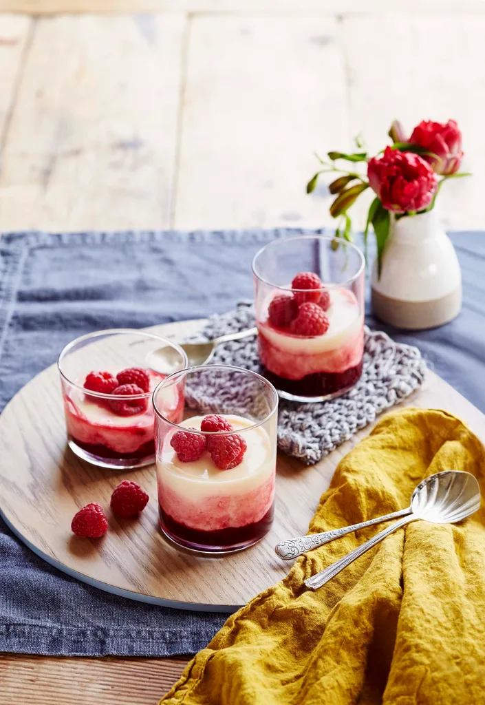 Lemon posset recipe with raspberries by chef Karen Martini