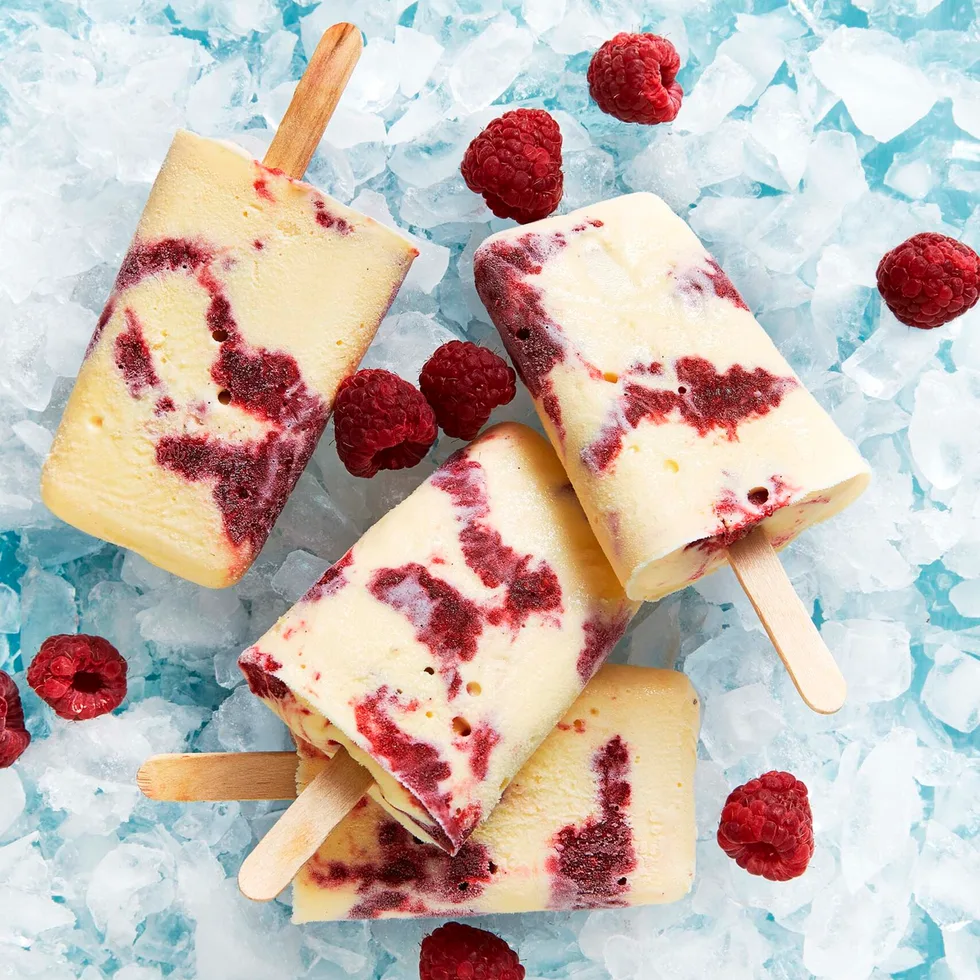 Vanilla bean raspberry ripple ice blocks popsicles