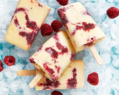 Vanilla bean raspberry ripple ice blocks popsicles