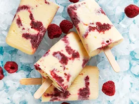 Vanilla bean raspberry ripple ice blocks popsicles