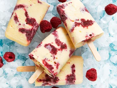 Vanilla bean raspberry ripple ice blocks popsicles
